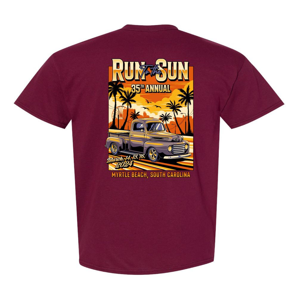 2024 Run to the Sun official car show event tshirt maroon Myrtle Beac