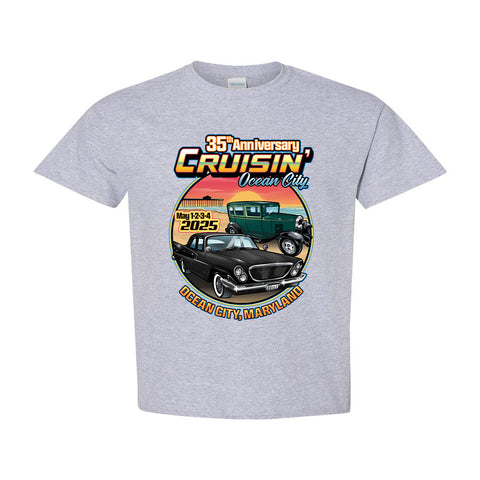 2025 Cruisin official classic car show event youth t-shirt gray Ocean City, MD