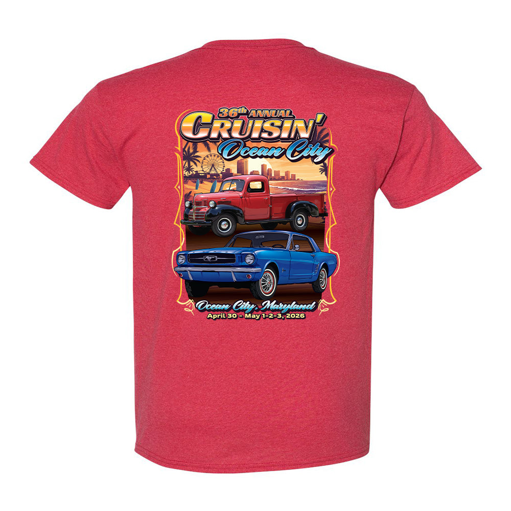 2026 Cruisin official classic car show t-shirt heather red Ocean