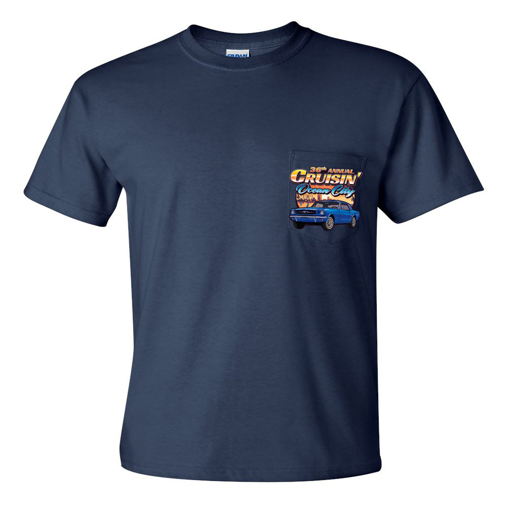 2026 Cruisin official classic car show pocket t-shirt navy Ocean