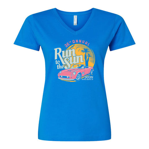 2025 Run to the Sun car show women's cut v-neck cobalt Myrtle Beach, SC