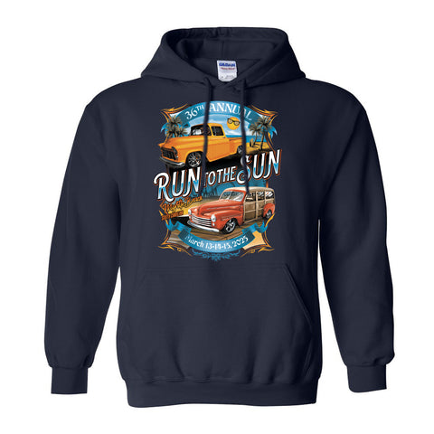 2025 Run to the Sun official car show hooded sweatshirt navy blue Myrtle Beach, SC