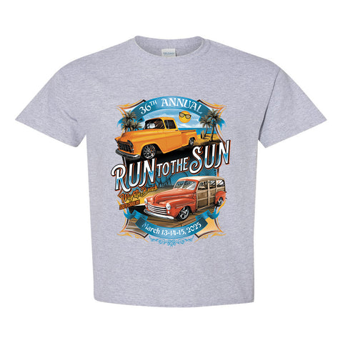 2025 Run to the Sun official classic car show youth t-shirt gray Myrtle Beach, SC