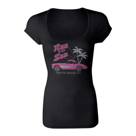 Run to the Sun official car show event women t-shirt black scoop neck top Myrtle Beach