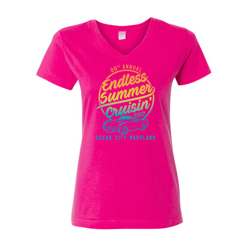 2017 Cruisin Endless Summer official car show event women v-neck pink t-shirt Ocean City MD