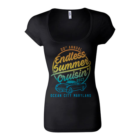2017 Cruisin Endless Summer official car show event women black scoop neck t-shirt Ocean City MD
