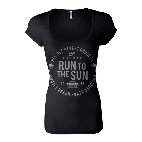 SALE - 2017 Run to the Sun official car show event women t-shirt black scoop neck