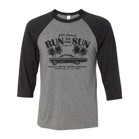 2017 Run to the Sun official car show event t-shirt gray 3/4 sleeve raglan Myrtle Beach, SC