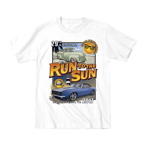 SALE - 2017 Run to the Sun official classic car show event youth t-shirt white Myrtle Beach, SC