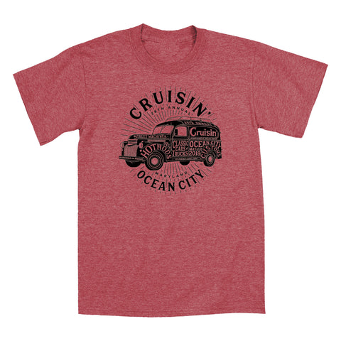 2018 Cruisin official classic car show event t-shirt heather red Ocean City alt version