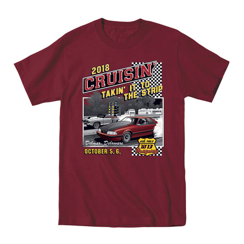 2018 Cruisin Endless Summer official car show t-shirt maroon OC MD - US 13 Dragway