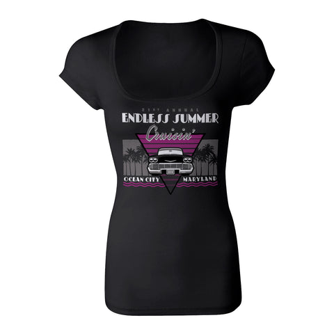 2018 Cruisin Endless Summer official car show women black scoop neck t-shirt Ocean City MD