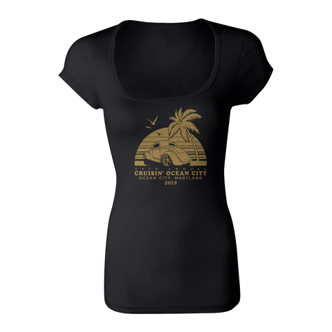 2019 Cruisin official classic car show women's t-shirt black scoop neck Ocean City MD