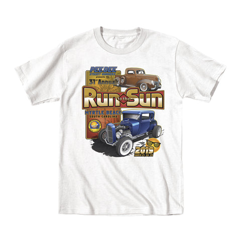 2019 Run to the Sun official classic car show event youth t-shirt white Myrtle Beach, SC
