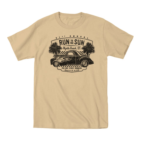 SALE - 2019 Run to the Sun official car show event t-shirt tan Myrtle Beach, SC