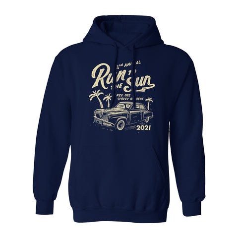 2021 Run to the Sun official car show hooded sweatshirt navy Myrtle Beach, SC