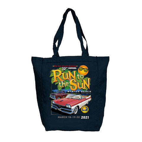 2021 Run to The Sun official car show navy blue tote bag Myrtle Beach SC