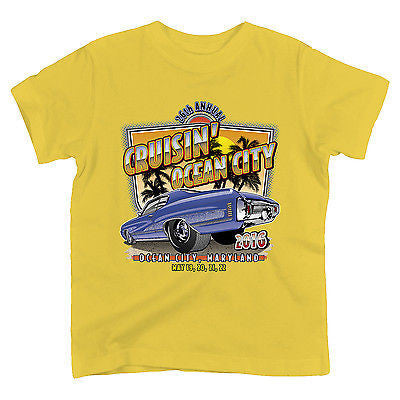 2016 Cruisin official classic car show event youth t-shirt yellow Ocean City Maryland