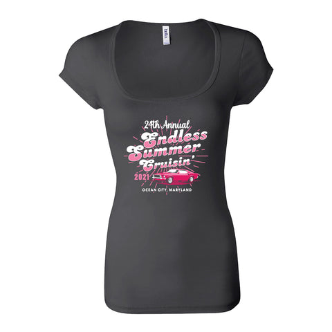 2021 Cruisin Endless Summer official car show women gray scoop neck t-shirt Ocean City