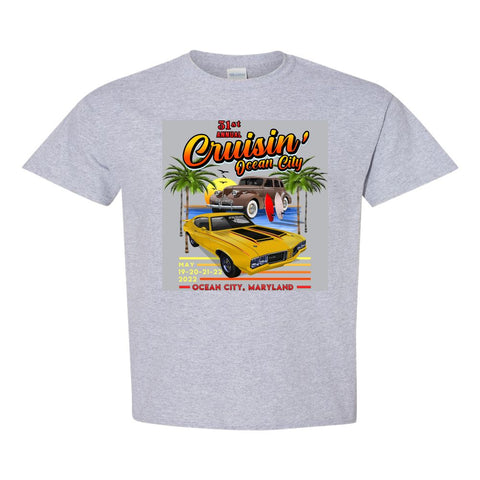 2022 Cruisin official classic car show event youth t-shirt athletic gray Ocean City, MD
