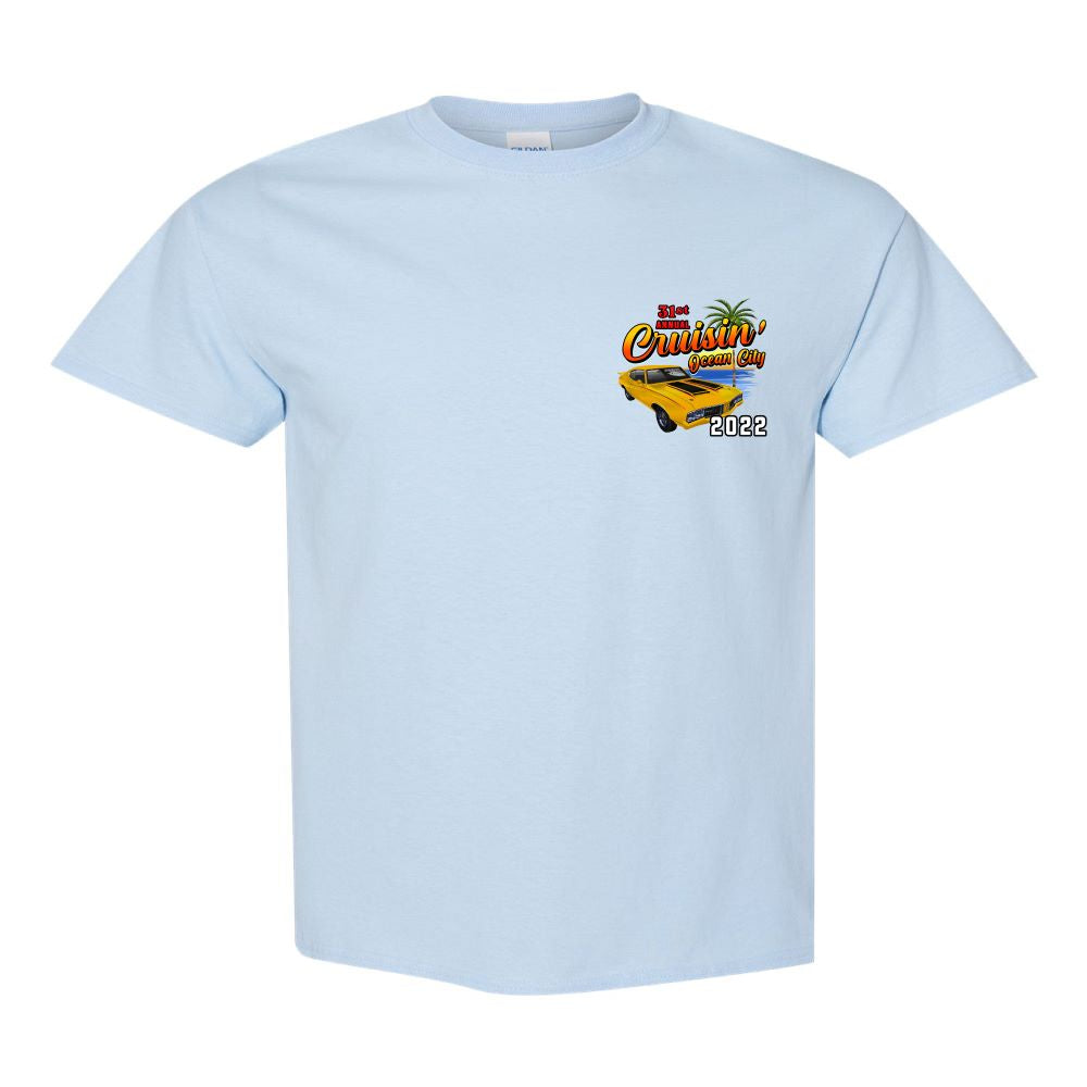 2022 Cruisin official classic car show event t-shirt light blue Ocean City  Maryland