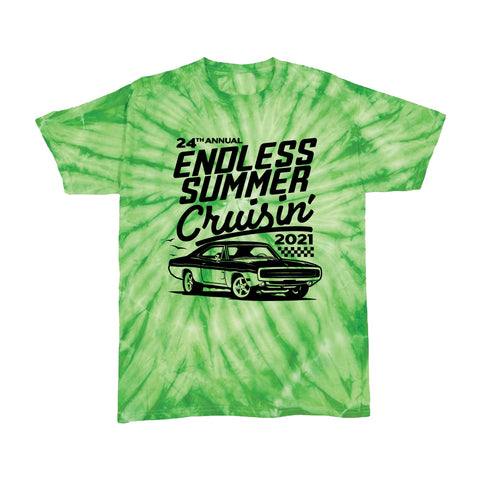 2021 Cruisin Endless Summer official car show t-shirt lime green tie dye Ocean City MD