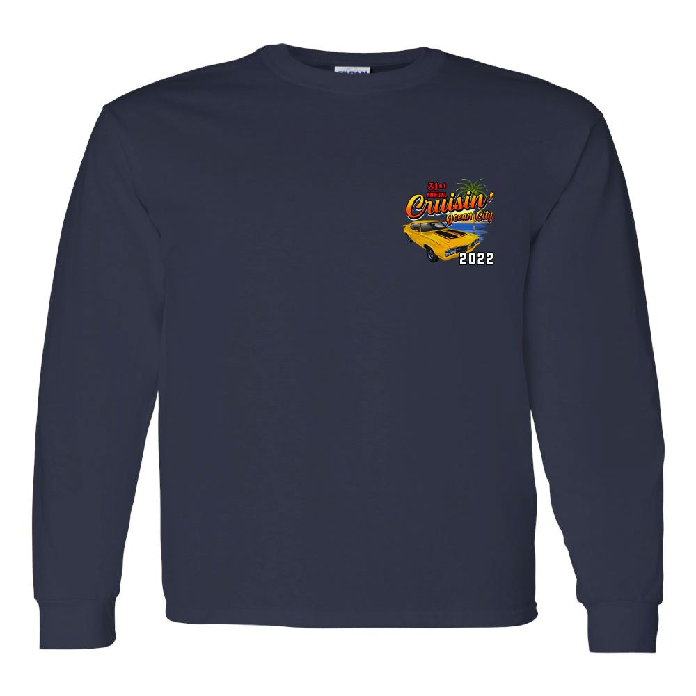 2022 Cruisin official classic car show event long sleeve t-shirt navy Ocean  City Maryland