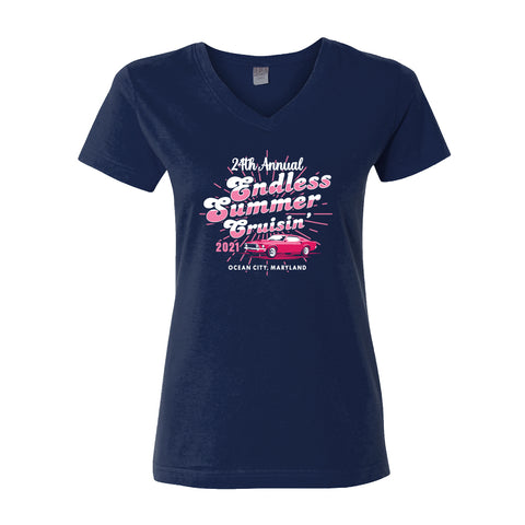 2021 Cruisin Endless Summer official car show women blue v-neck t-shirt Ocean City