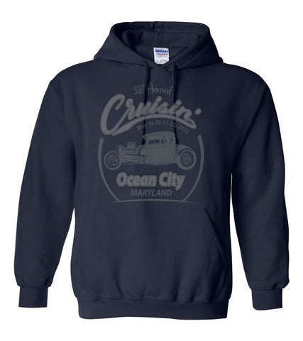 2022 Cruisin official classic car show hooded sweatshirt navy Ocean City, MD