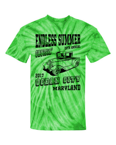 2017 Cruisin Endless Summer official car show event t-shirt lime tie dye Ocean City MD