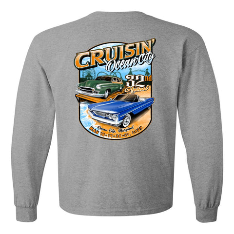 2023 Cruisin official classic car show event long sleeve t-shirt gray Ocean City Maryland
