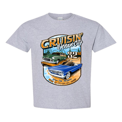 2023 Cruisin official classic car show event youth t-shirt gray Ocean City, MD