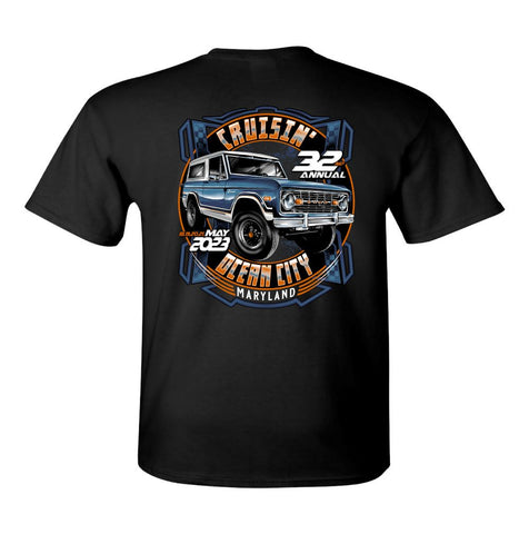 2023 Cruisin official classic car show event pocket t-shirt black Ocean City Maryland