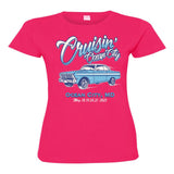 2023 Cruisin official classic car show women's t-shirt pink crew neck Ocean City MD