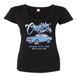 2023 Cruisin official classic car show women's t-shirt black scoop neck Ocean City MD