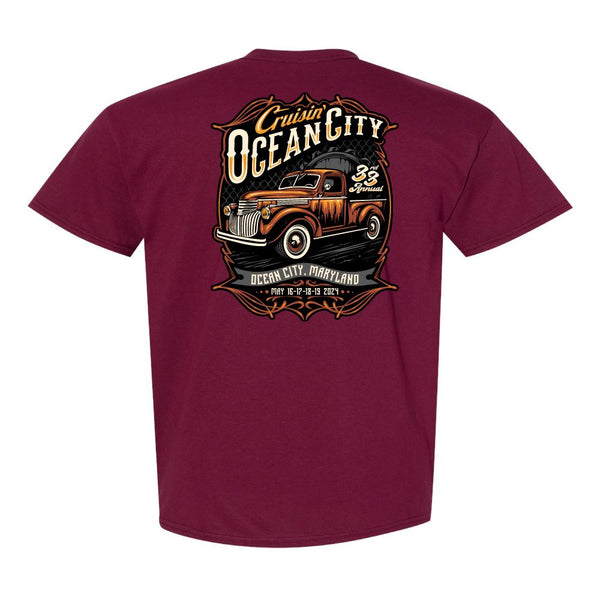 2024 Cruisin official classic car show t-shirt maroon Ocean City