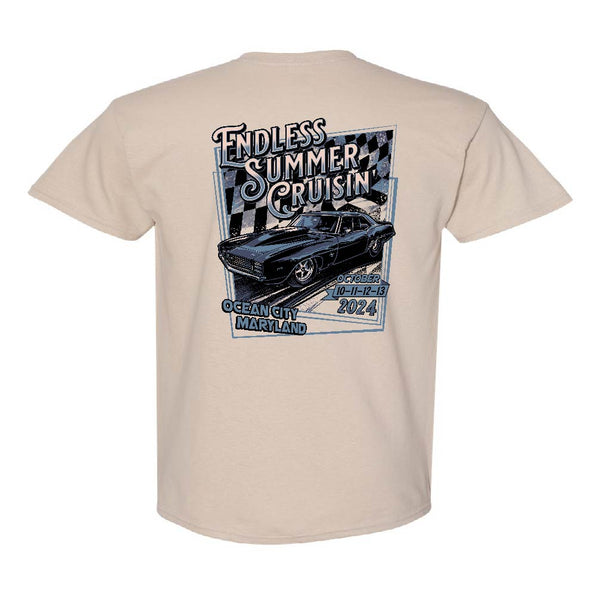2024 Cruisin Endless Summer official car show event t-shirt tan