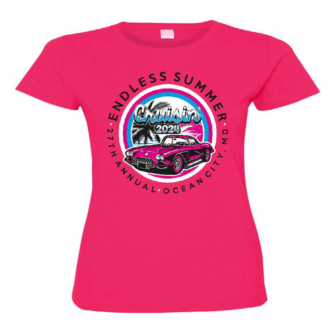 2024 Cruisin Endless Summer official car show women hot pink crew-neck t-shirt Ocean City (Copy)