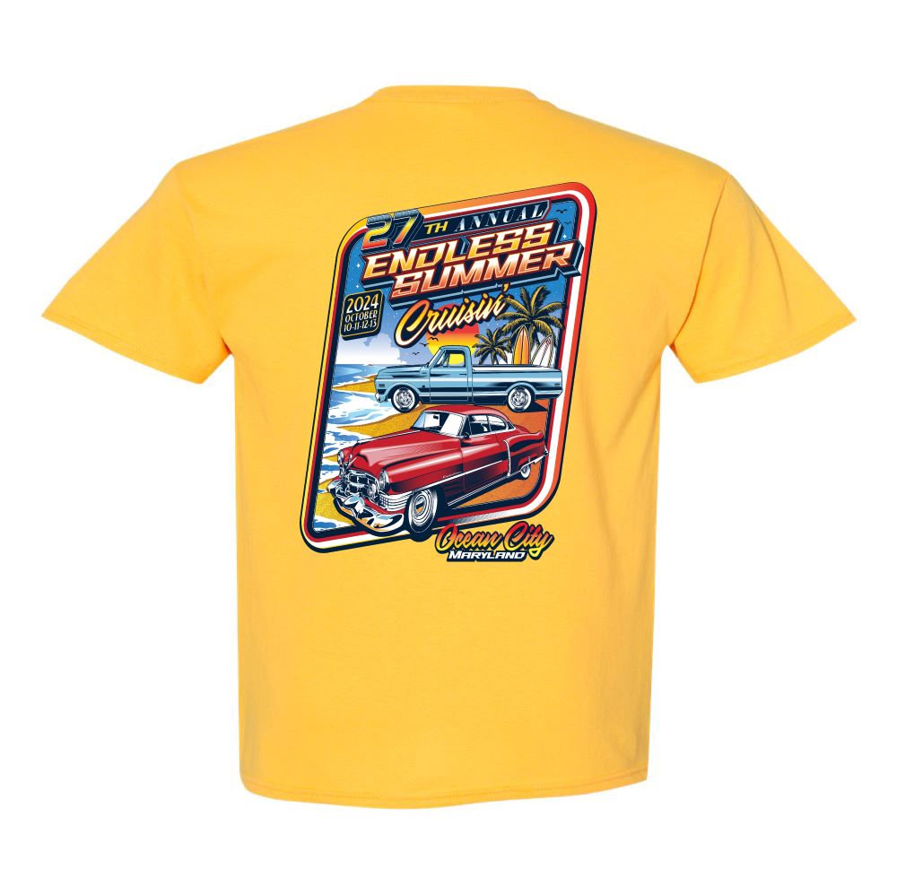 2024 Cruisin Endless Summer official car show event tshirt yellow Oce