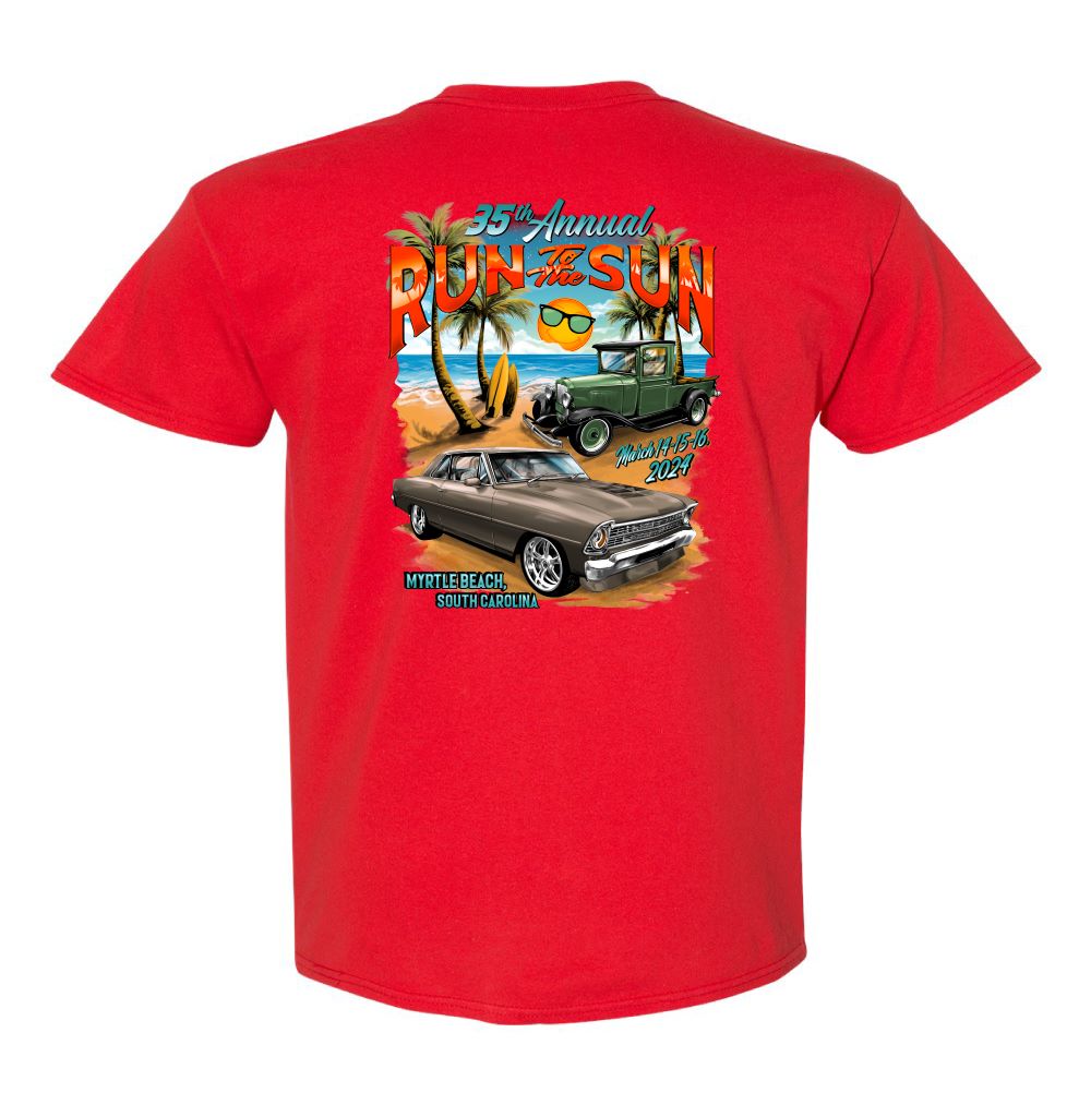 2024 Run to the Sun official car show event tshirt red Myrtle Beach