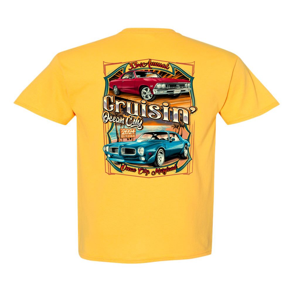 2024 Cruisin official classic car show tshirt yellow Ocean City Maryl