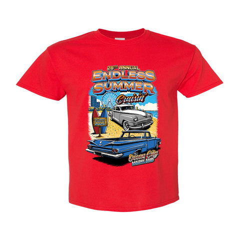 2025 Endless Summer Cruisin classic car show youth t-shirt red Ocean City, MD