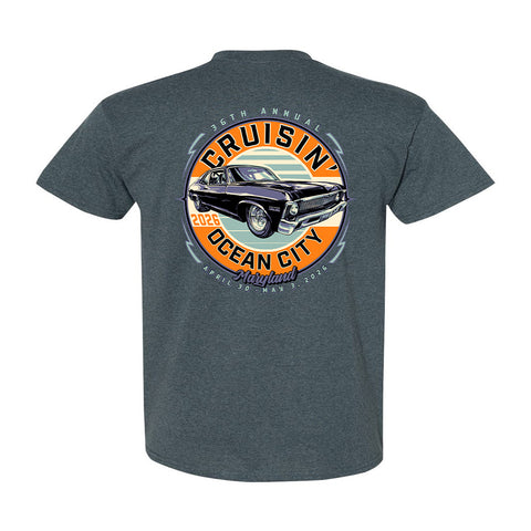 2026 Cruisin official classic car show t-shirt heather charcoal Ocean City Maryland