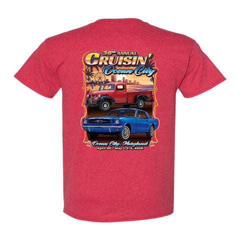 2026 Cruisin official classic car show t-shirt heather red Ocean City Maryland
