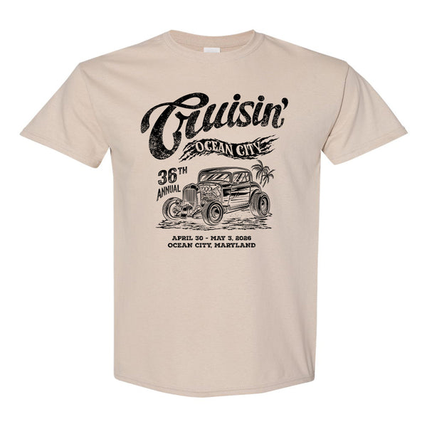 2026 Cruisin official classic car show t-shirt tan Ocean City