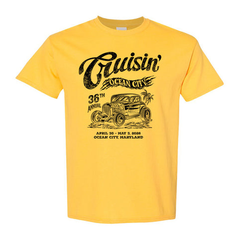 2026 Cruisin official classic car show event youth t-shirt yellow Ocean City, MD