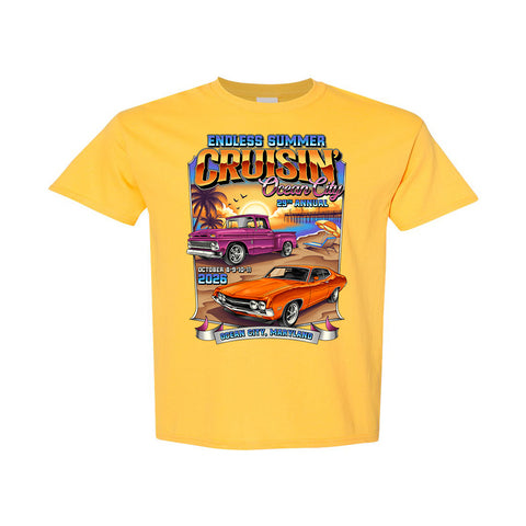 2026 Endless Summer Cruisin classic car show youth t-shirt yellow Ocean City, MD