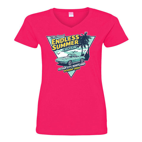 2026 Cruisin Endless Summer official car show women hot pink v-neck t-shirt Ocean City