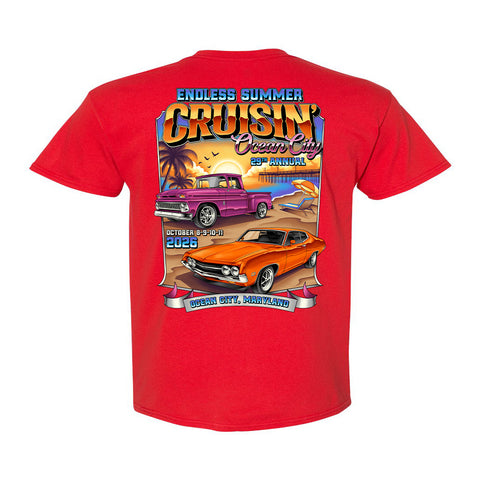 2026 Cruisin Endless Summer official car show t-shirt red Ocean City MD