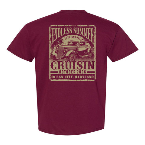 2026 Cruisin Endless Summer official car show t-shirt maroon Ocean City MD